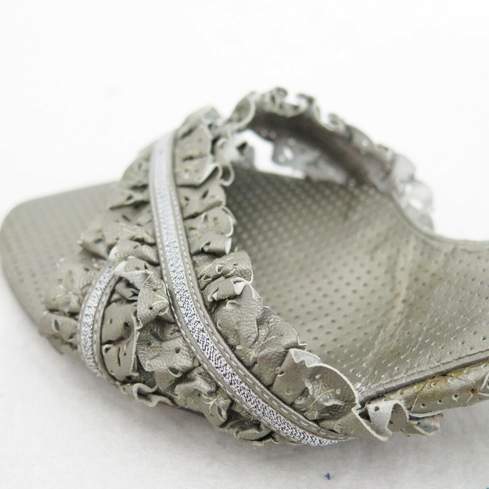 Gray Sandals Size 37 Silver Leather heeled slide 7 - Picture 6 of 8